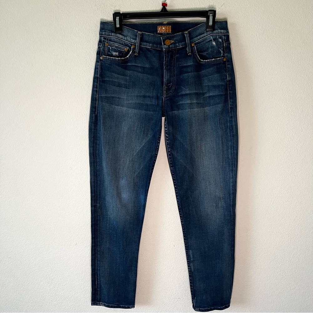 MOTHER The Dropout Boyfriend Jeans Tequila Truth Distressed Blue 25 - Picture 4 of 16